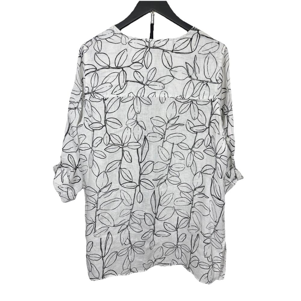 Cynthia Rowley 100% Linen Tunic Women’s Sz 1X Button Down Shirt Leaf Print - Picture 2 of 10
